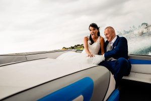 Bride and Groom on speed boat