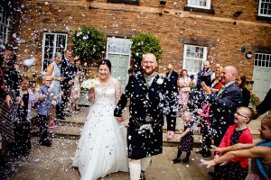 Bride and Groom confetti at The West Mill Derby
