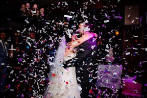 First dance for bride and groom with confetti at Rothley Hall Leicestershire