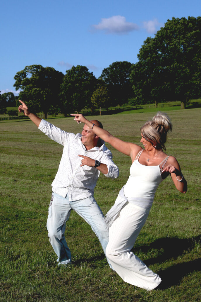 A couple doing the Bolt stance